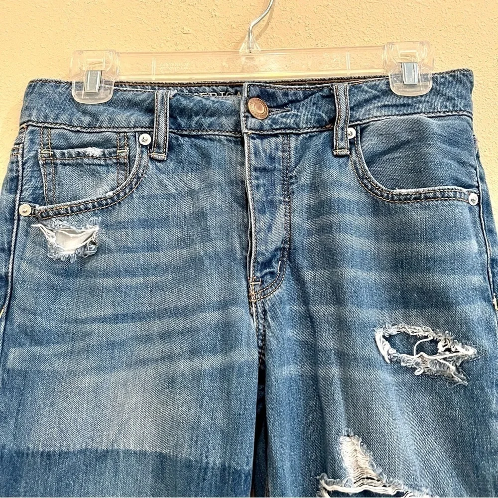 AMERICAN EAGLE Womens Tomgirl Jeans Shadow Patched Blues Button Fly Denim Size 0
